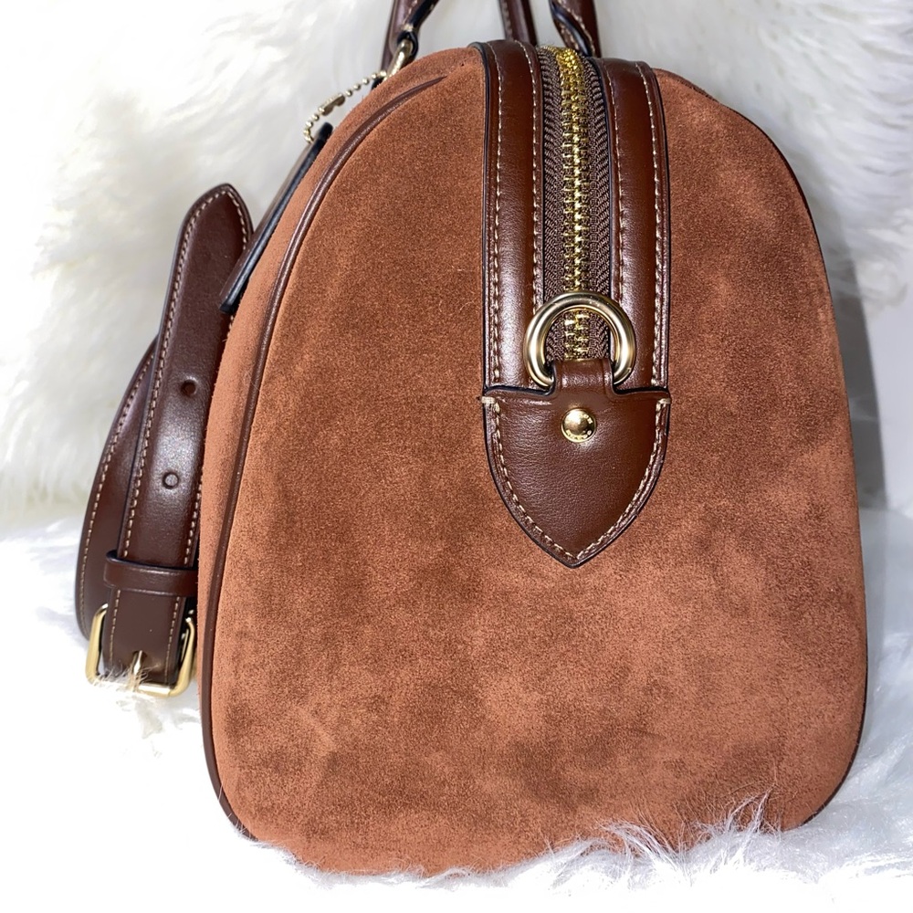 Coach Large rowan satchel Brown Suede New purse - Picture 6 of 16
